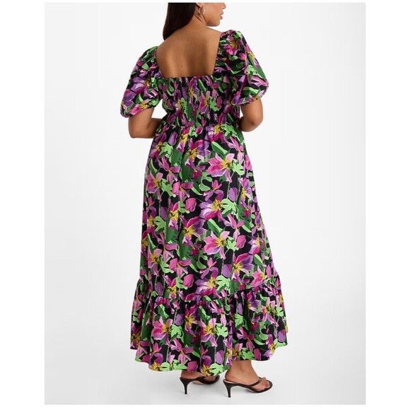 Floral Square Neck Puff Sleeve Tiered Poplin Maxi Dress Medium NWT Wedding Guest - Picture 11 of 12